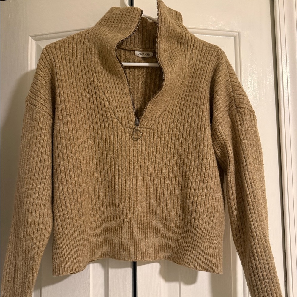 Cozy Tan Ribbed Turtleneck Sweater